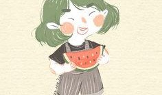 吃瓜女孩简笔画,描绘生活中的点滴欢乐